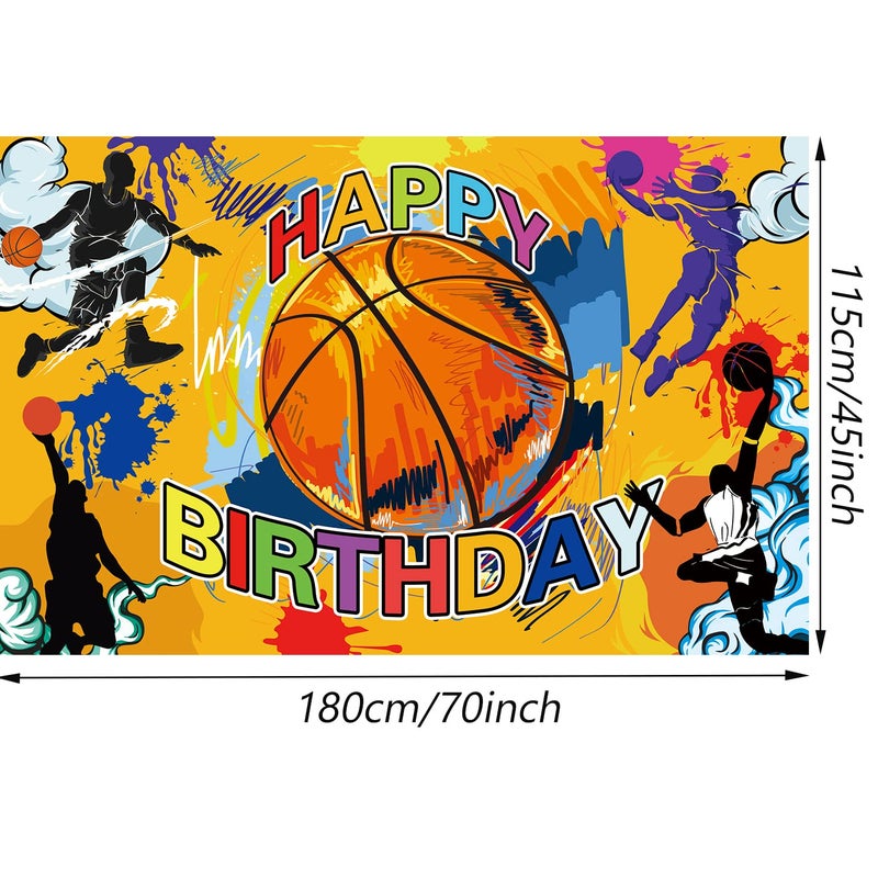 AzsVbvs Basketball Happy Birthday Banner Basketball Party Backdrop Wall Hanging Decor Photo Background for Baby Shower Birthday Party Supplies Indoor/Outdoor (70"" X 45"") - Image 2